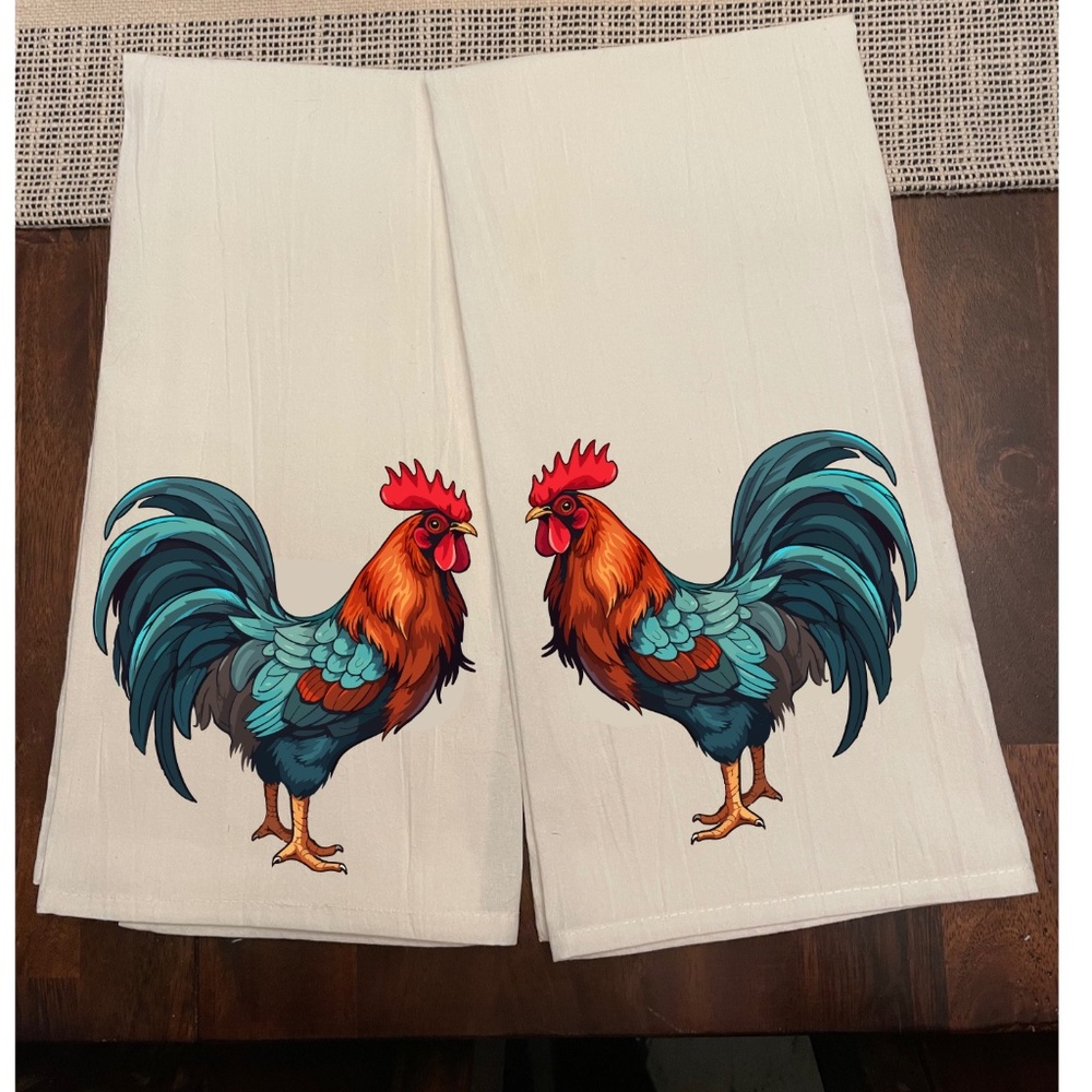 Rooster Themed Kitchen Towel Dish Towel Cotton Flour Sack Size 28x28 New